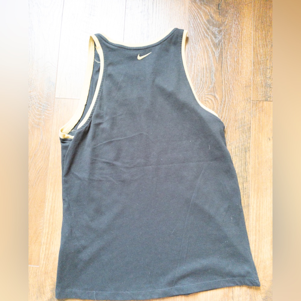 Nike black tank top gold crackle swoosh and trim SZ S - Picture 3 of 5